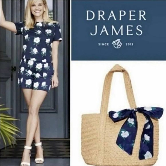 Draper James Straw Tote Bag with Floral Scarf Magnolia Print - Picture 1 of 6